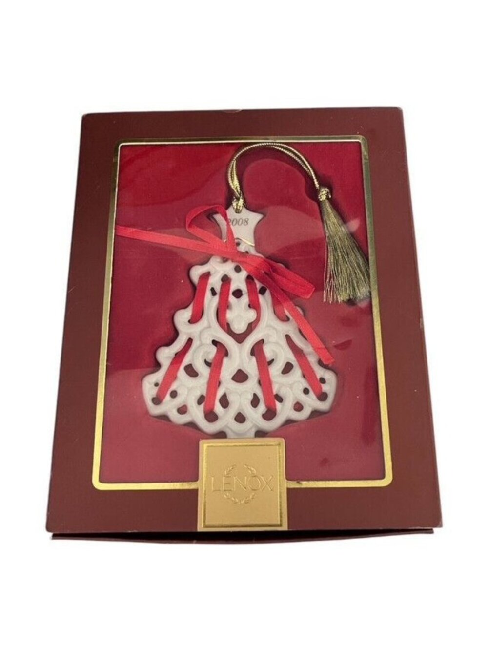 LENOX 2008 Christmas Wrappings Tree Ornament – Ivory Fine China with 24K Gold –